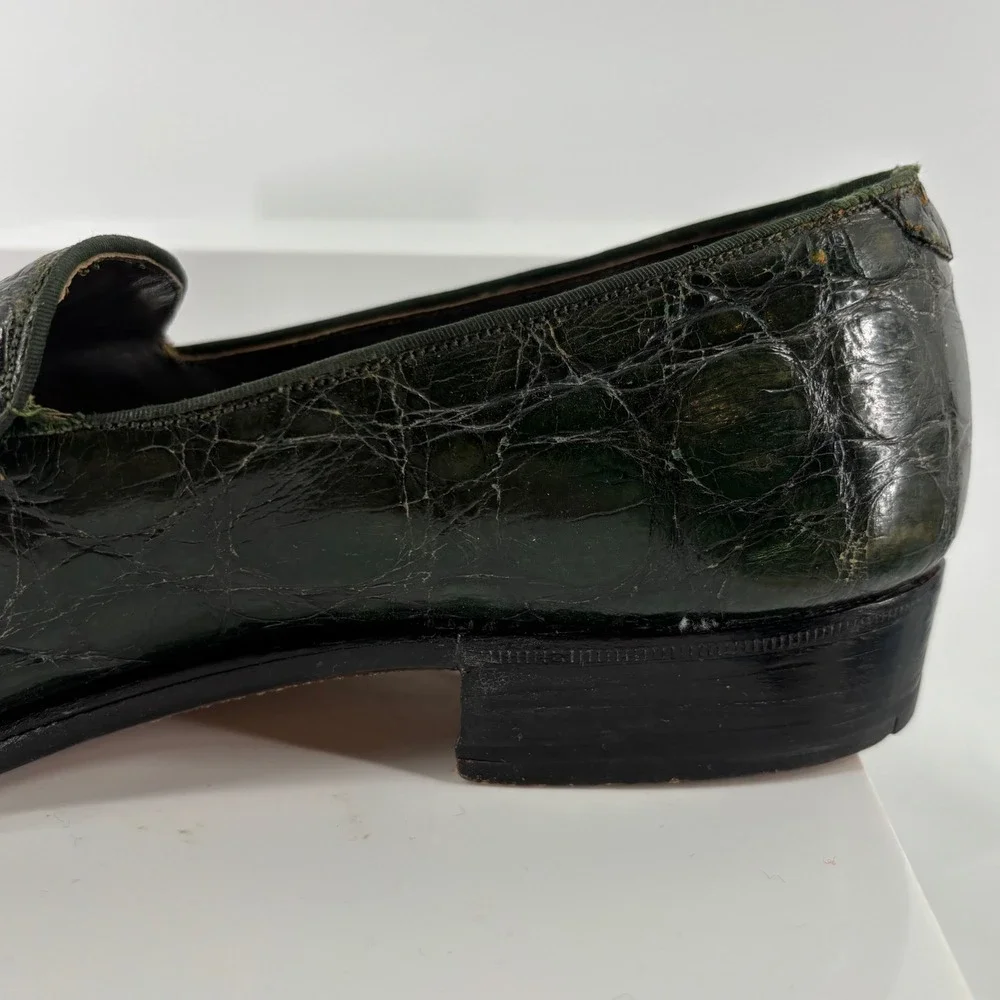 Vintage FootJoy Genuine Alligator Crocodile Loafer Green Exotic Leather Men 10.5
